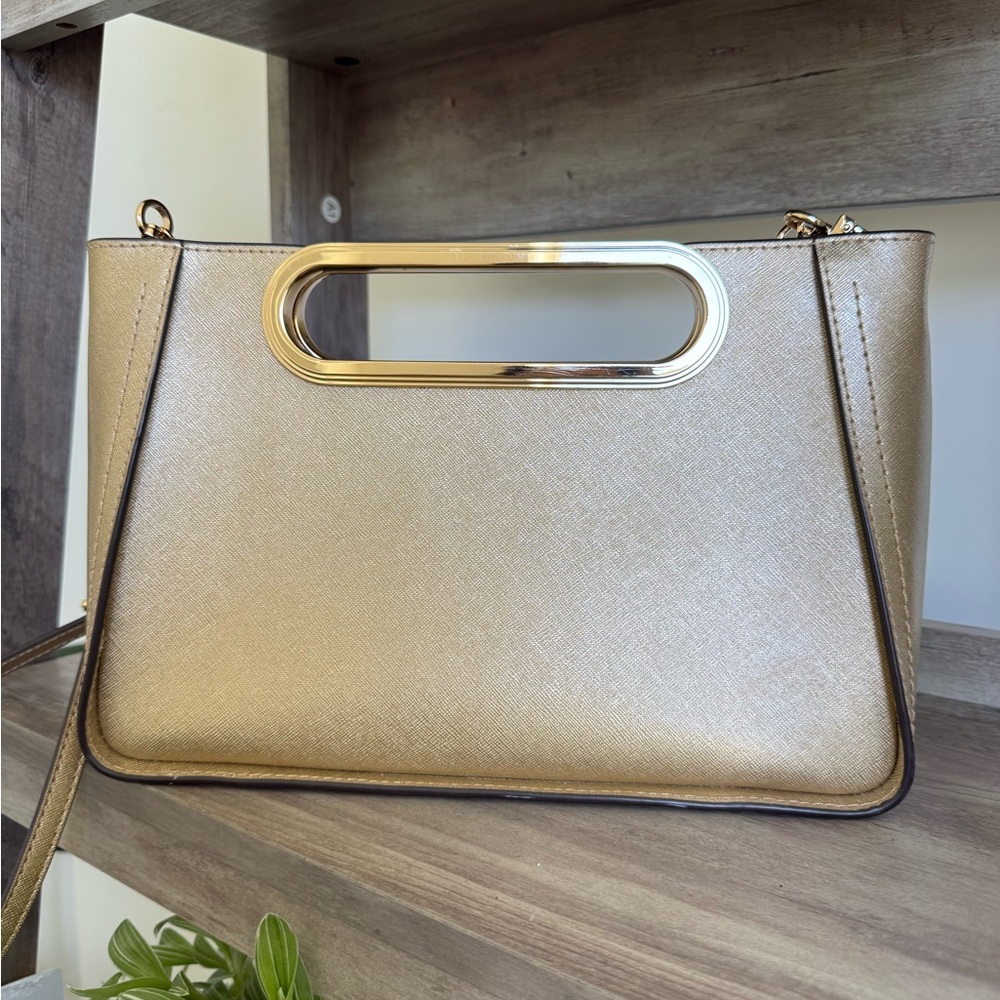 Michael Kors Metallic Gold Saffiano Shoulder Bag - Picture 2 of 5